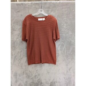 Eclectic Grandpa Knit Short Sleeve Sweater Womens Medium Terracotta Textured Top